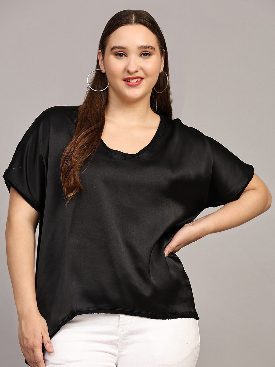 

Pomegal Pluse Size Extended Sleeves Sheen Top, Black