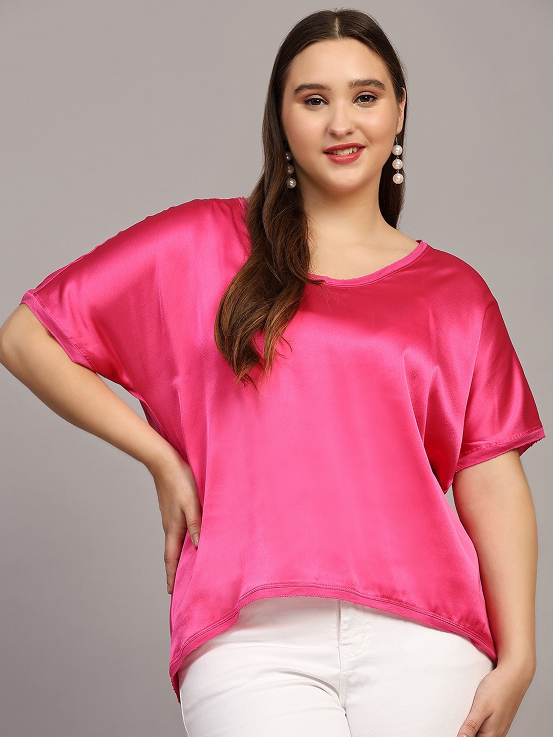 

Pomegal Plus Size Extended Sleeves Sheen Top, Pink