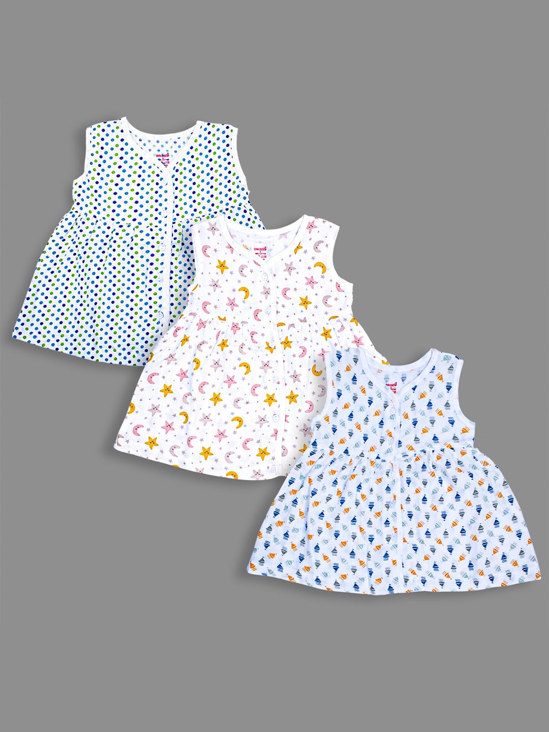 

Born Babies Infants Girls Pack Of 3 Printed Organic Cotton A-Line Dress, Pink