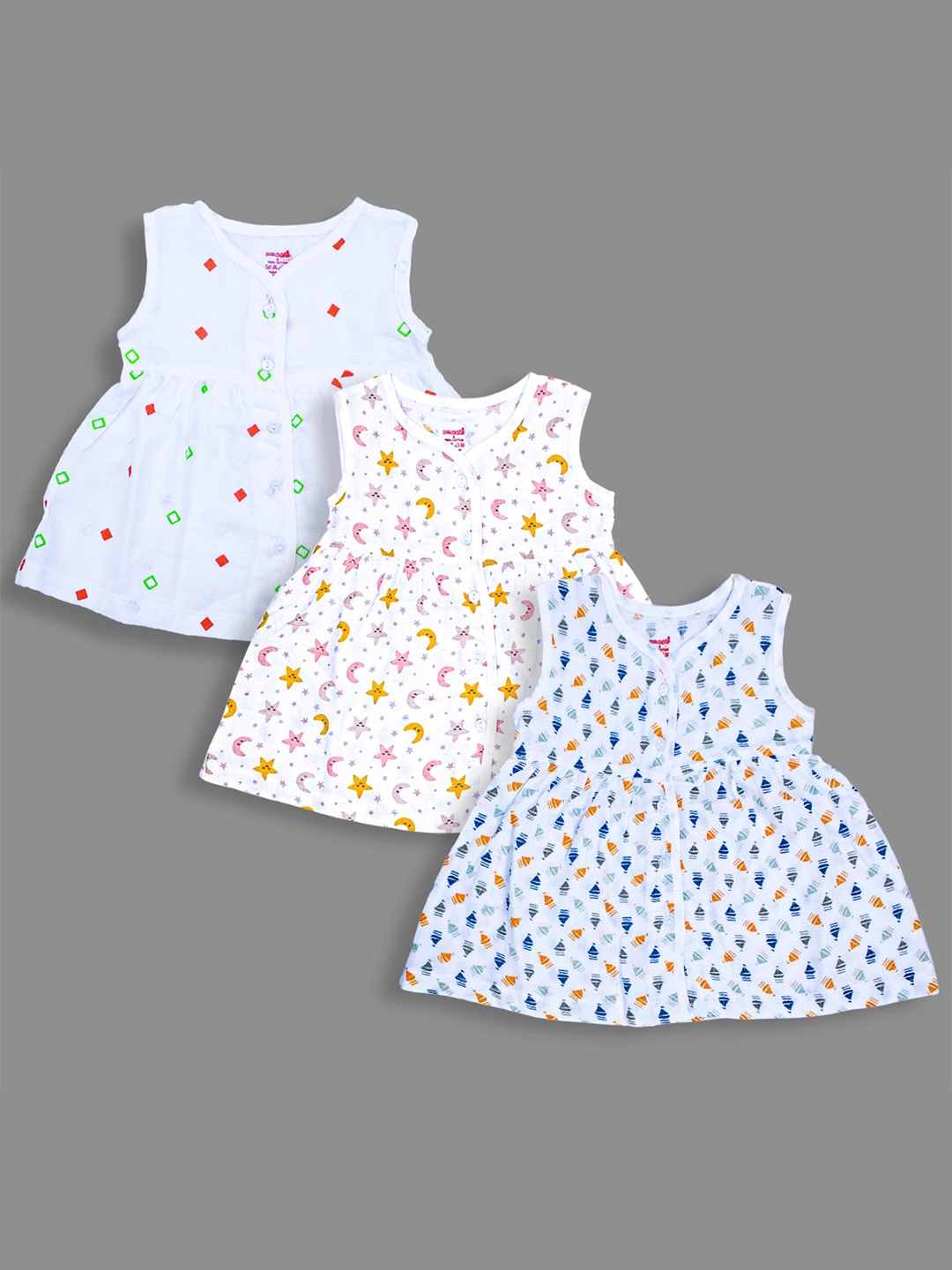 

Born Babies Infants Girls Pack Of 3 Printed Organic Cotton A-Line Dress, Green