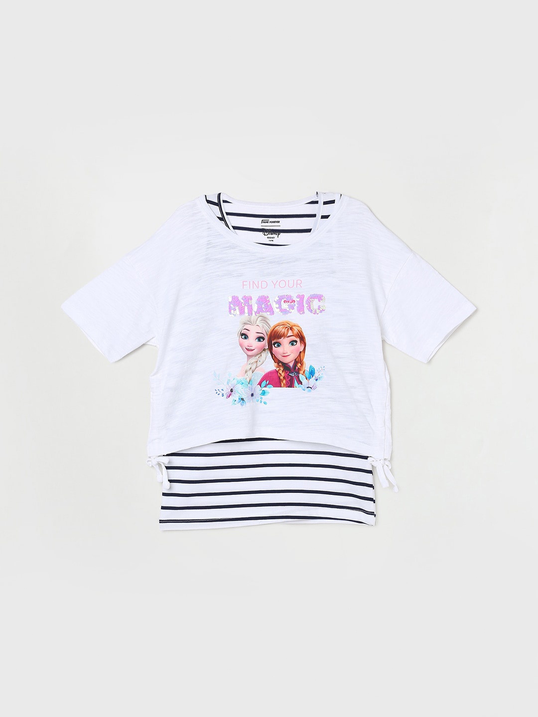 

Fame Forever by Lifestyle Girls Frozen Printed Pure Cotton Regular Top, White