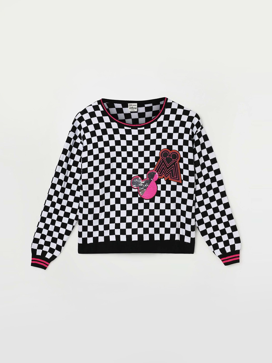 

Fame Forever by Lifestyle Girls Checked Acrylic Pullover Sweater, Black