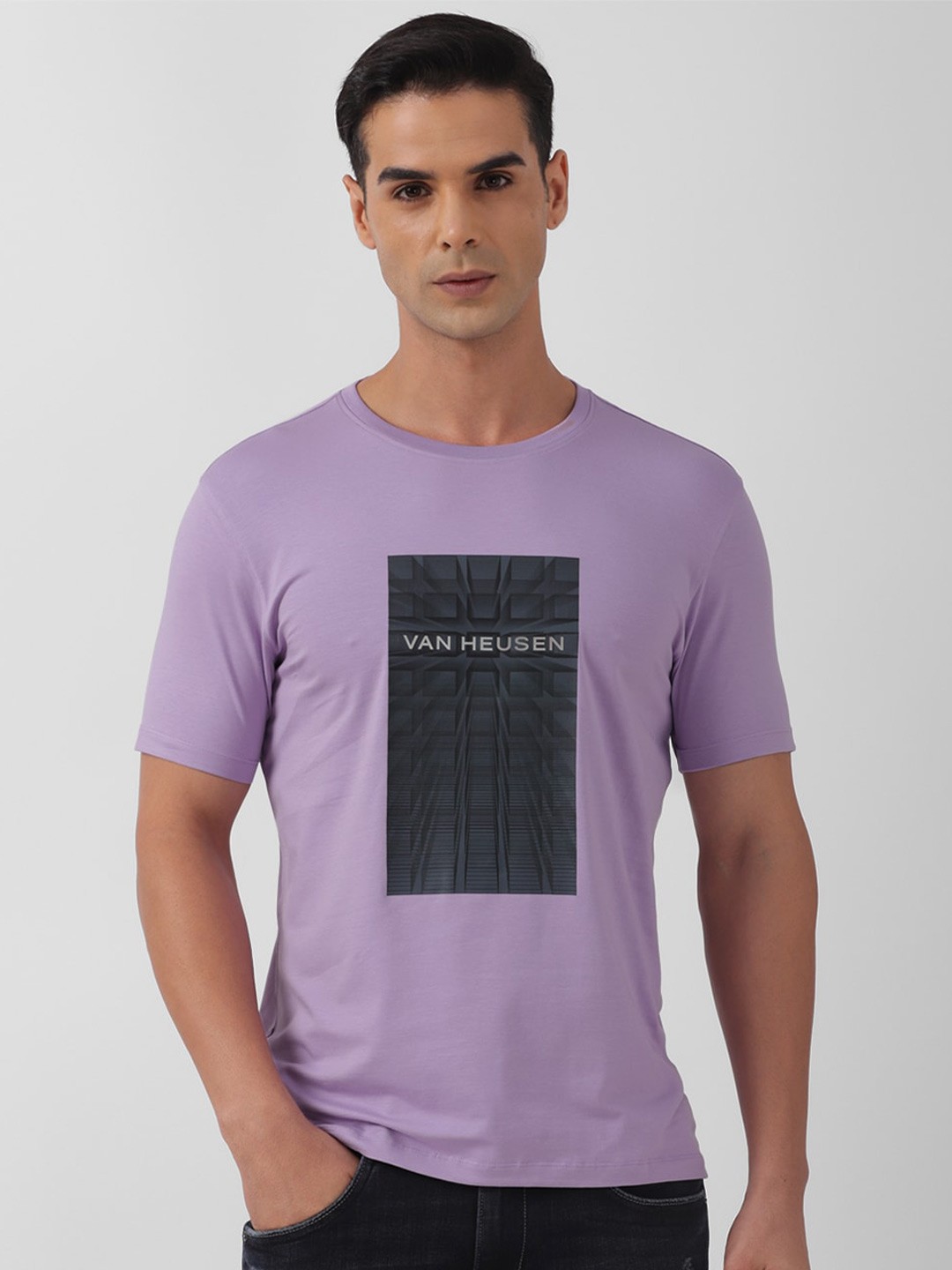 

V Dot Typography Printed Slim Fit T-shirt, Purple