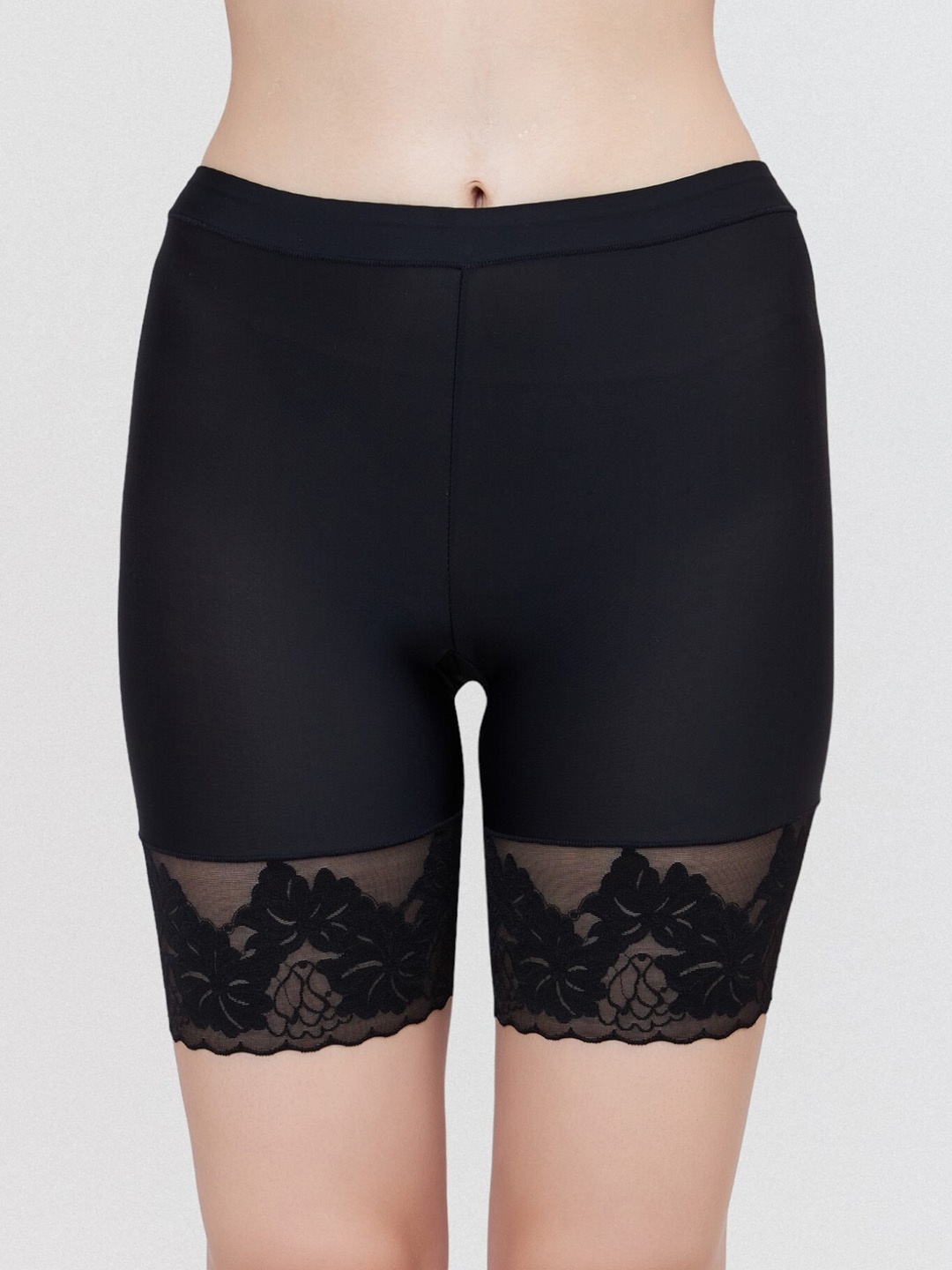 

PLUMBURY Women Slim Fit High Rise Rapid Dry Cycling Shorts With Lace, Black