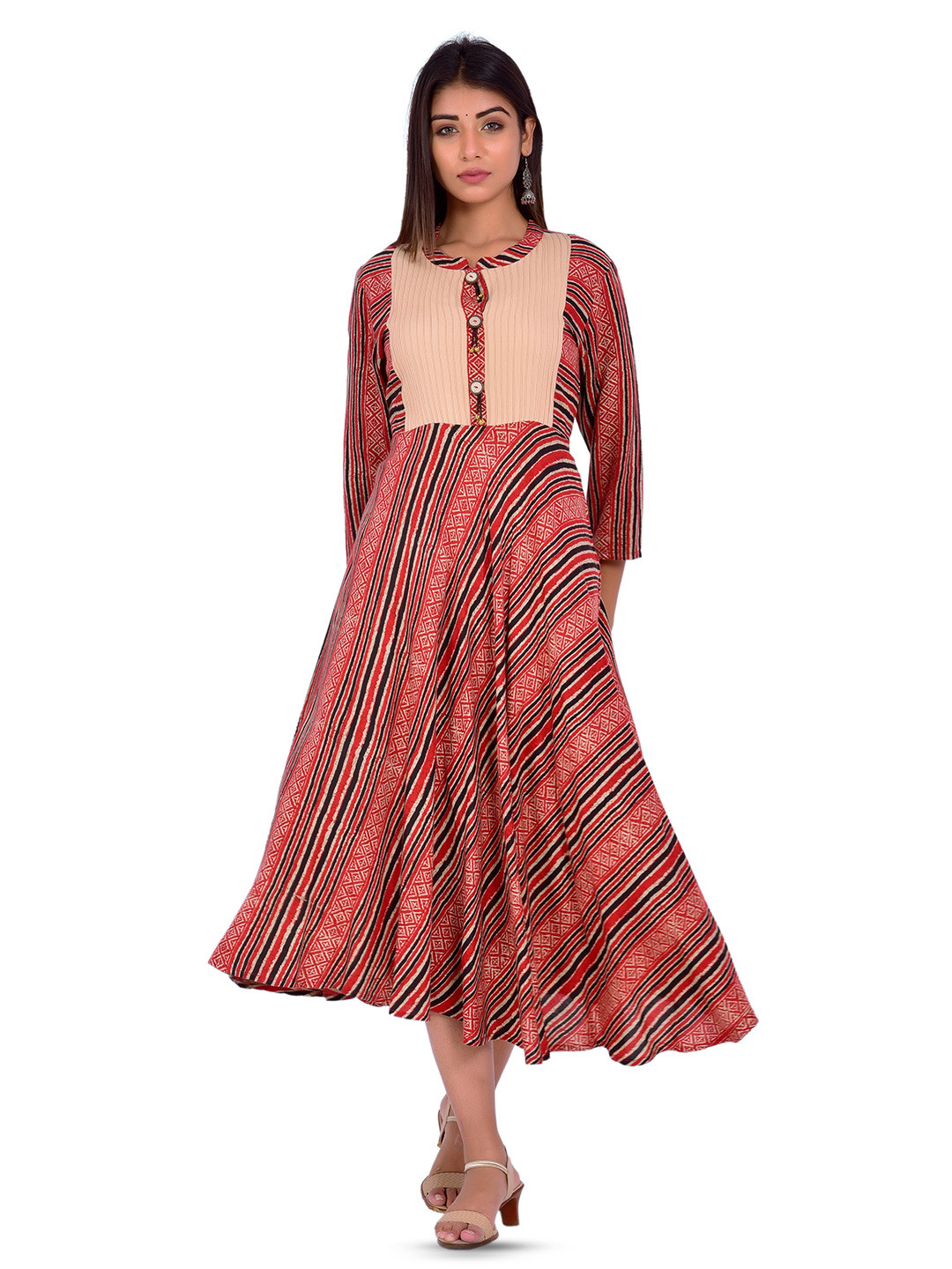 

misbis Printed Anarkali Ethnic Dress, Red