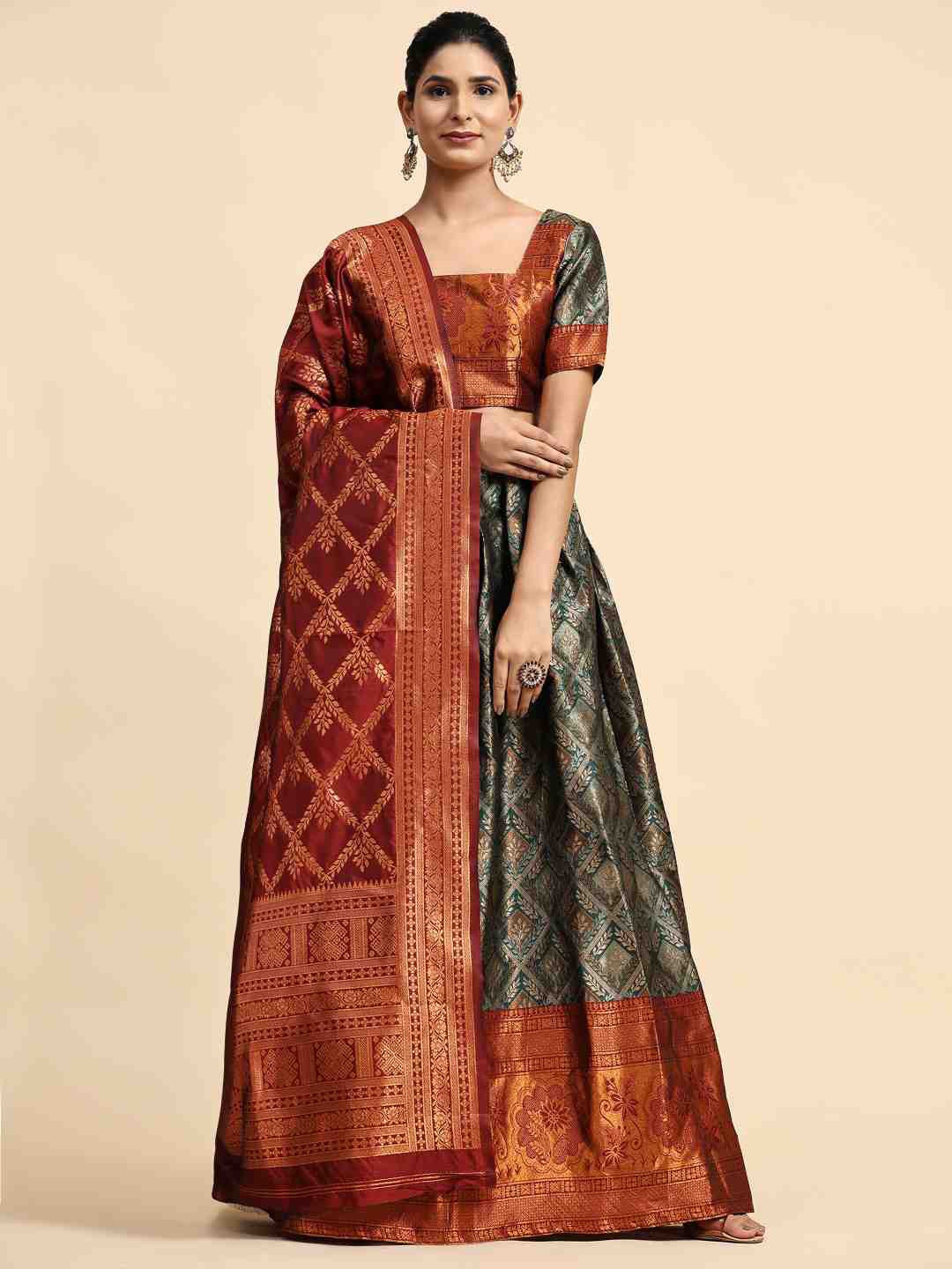 

Phenav Woven Design Ready to Wear Lehenga & Choli With Dupatta, Green