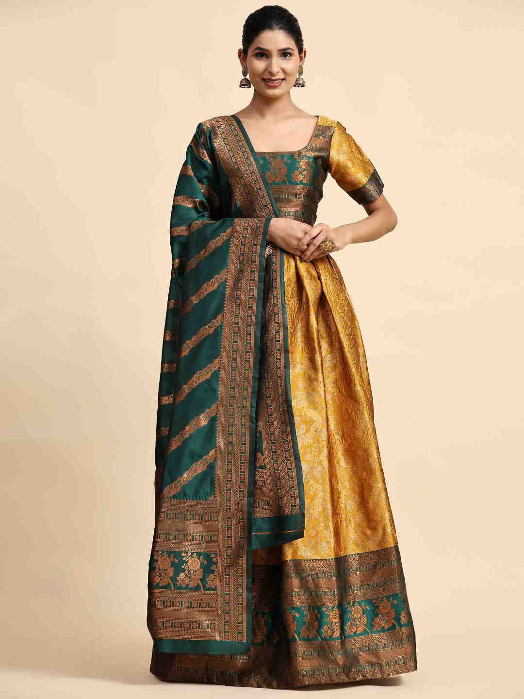 

Phenav Woven Design Ready to Wear Lehenga & Blouse With Dupatta, Mustard