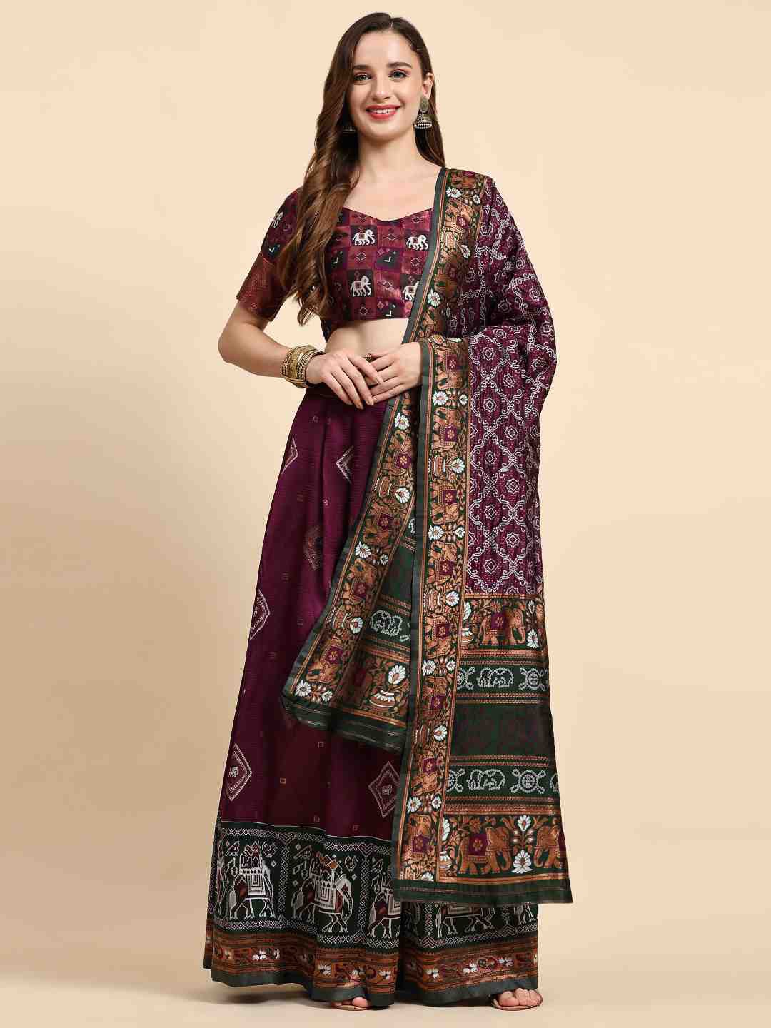 

Phenav Ethnic Woven Design Ready to Wear Lehenga & Blouse With Dupatta, Purple