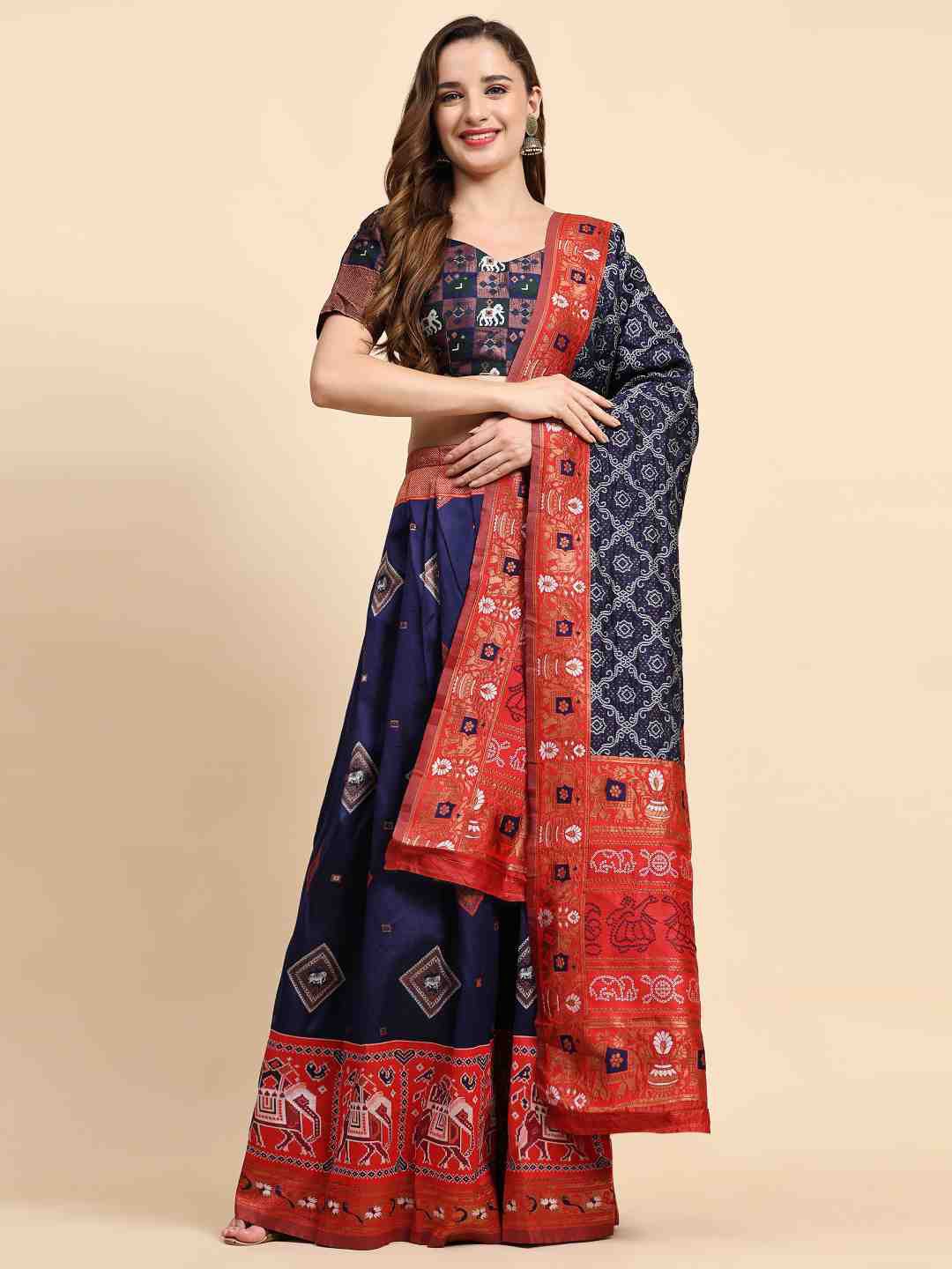 

Phenav Printed Ready to Wear Lehenga & Blouse With Dupatta, Blue