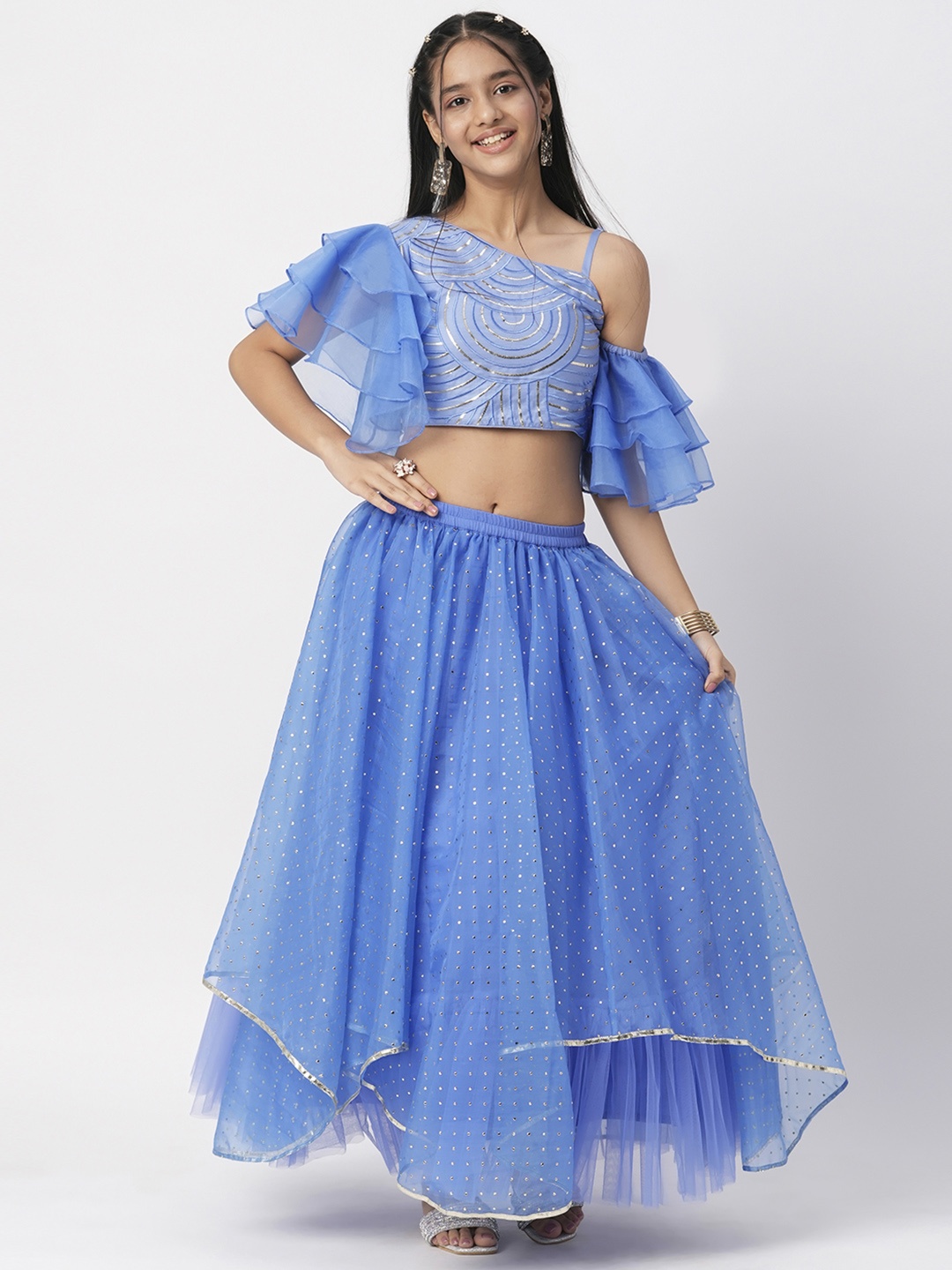 

LIL DRAMA Girls Embroidered Ready to Wear Lehenga & Choli, Blue
