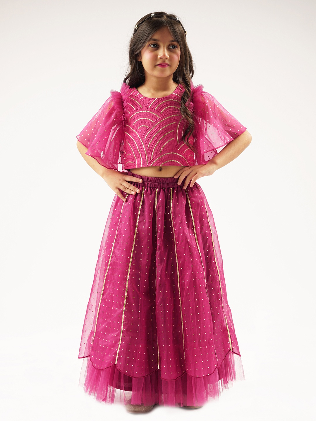 

LIL DRAMA Girls Embroidered Ready to Wear Lehenga Choli, Purple