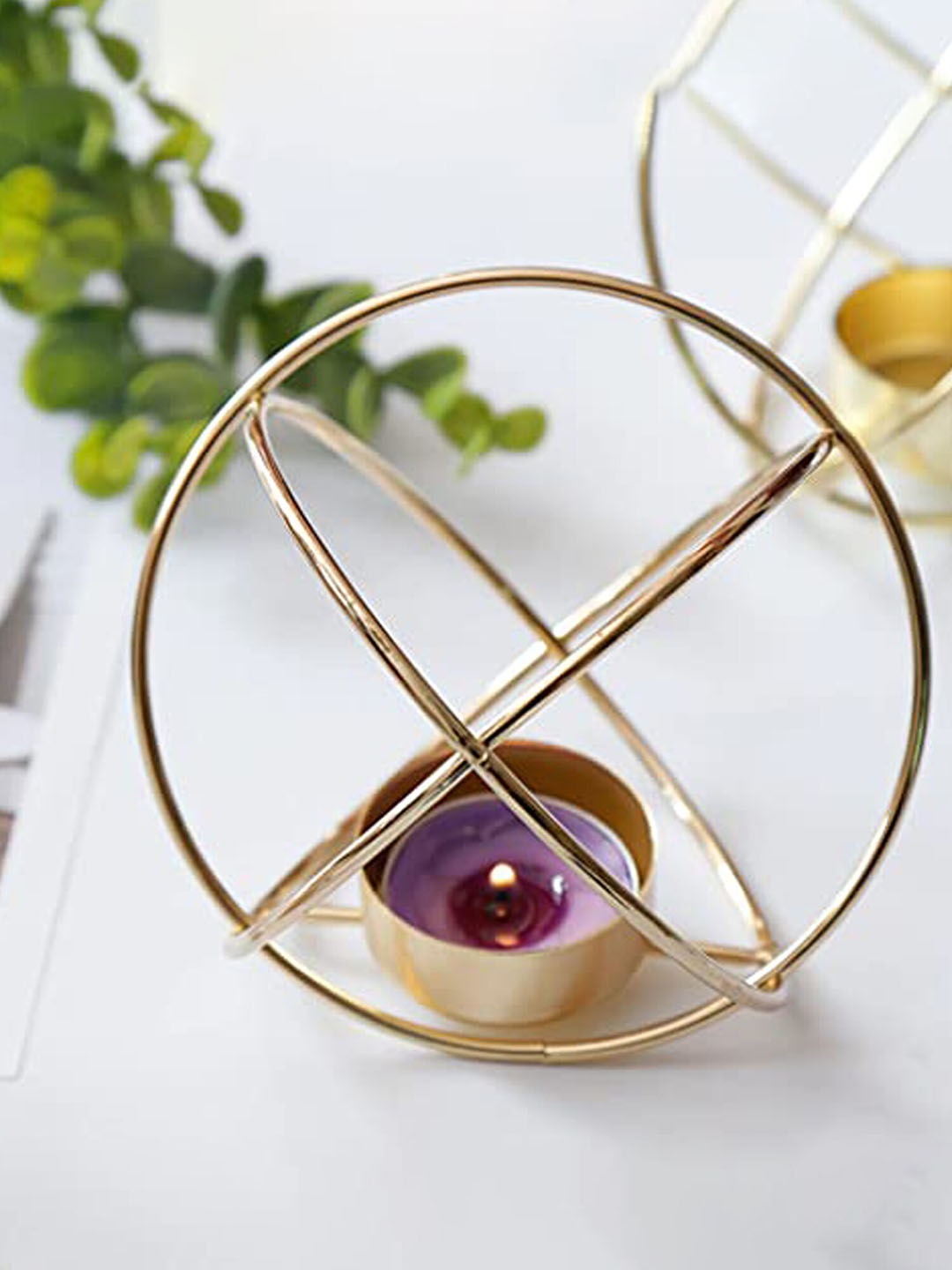 

The Purple Tree Golden Metal Geometric Tealight Candle Holder, Gold