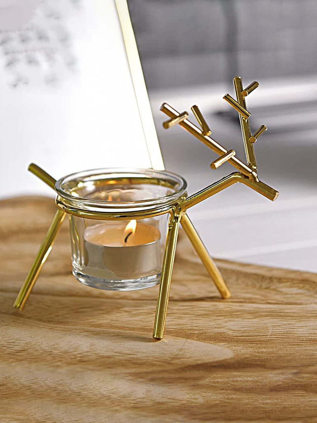 

The Purple Tree Gold-Toned Metal Reindeer Tealight Holder