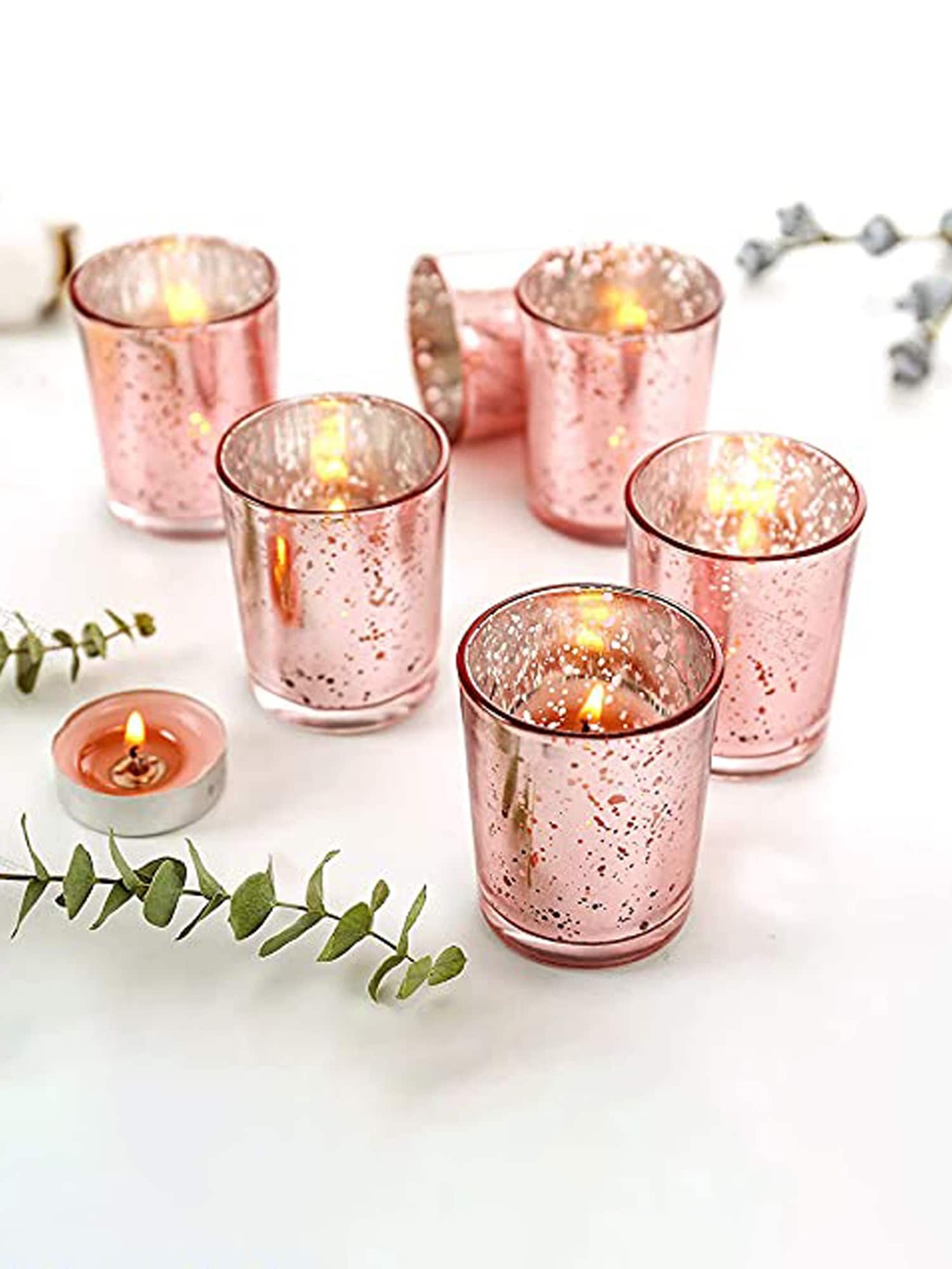 

The Purple Tree 6 Pcs Pink Glass Tealight Candle Holder