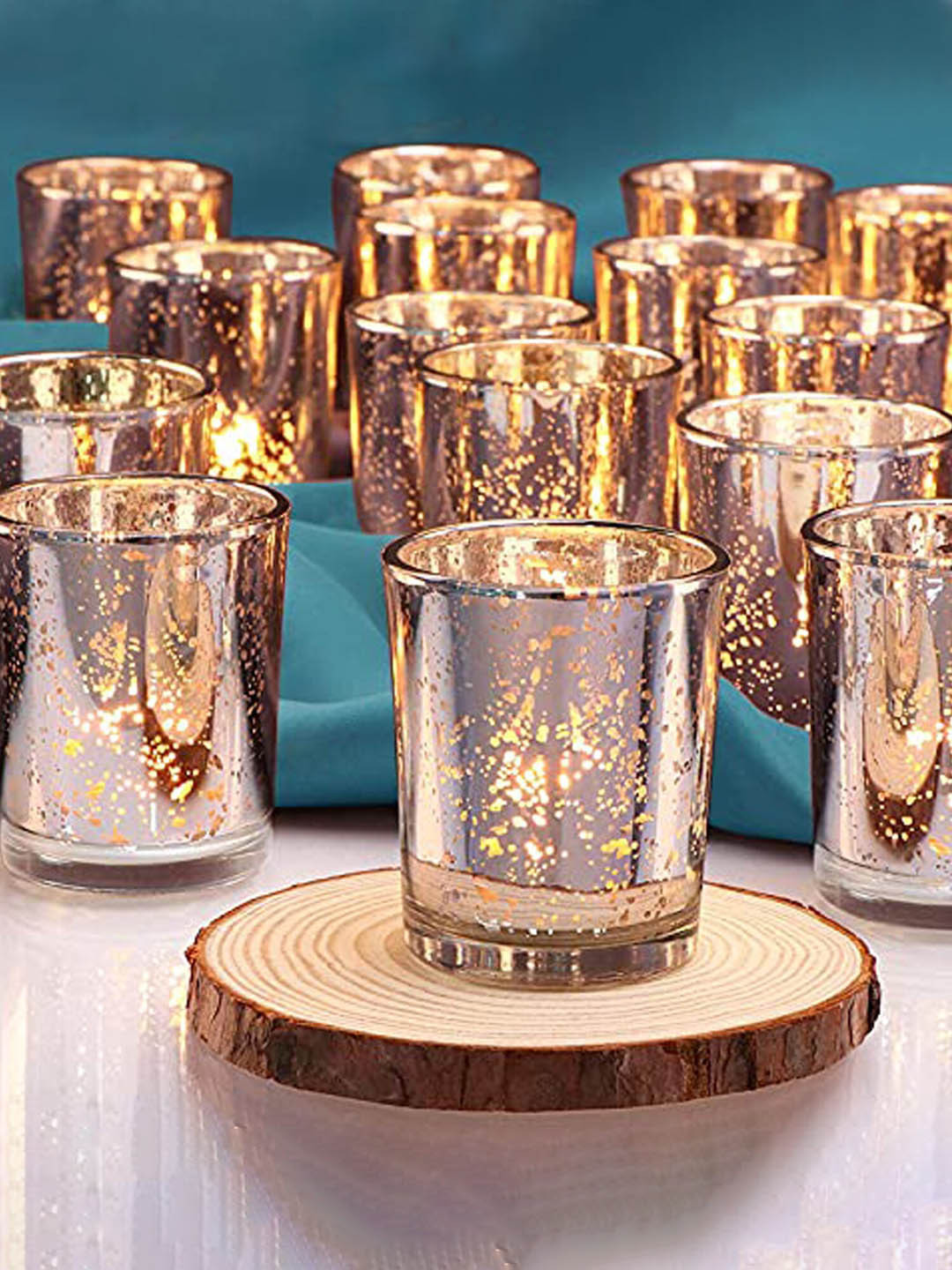 

The Purple Tree 6 Pcs Silver-Toned Glass Tealight Candle Holders