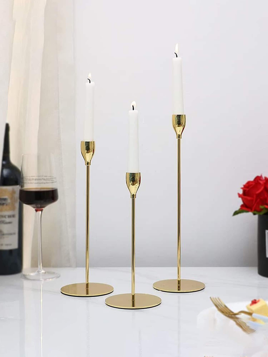 

The Purple Tree Yellow 3-Pieces Victorian Taper Candle Holders, Gold
