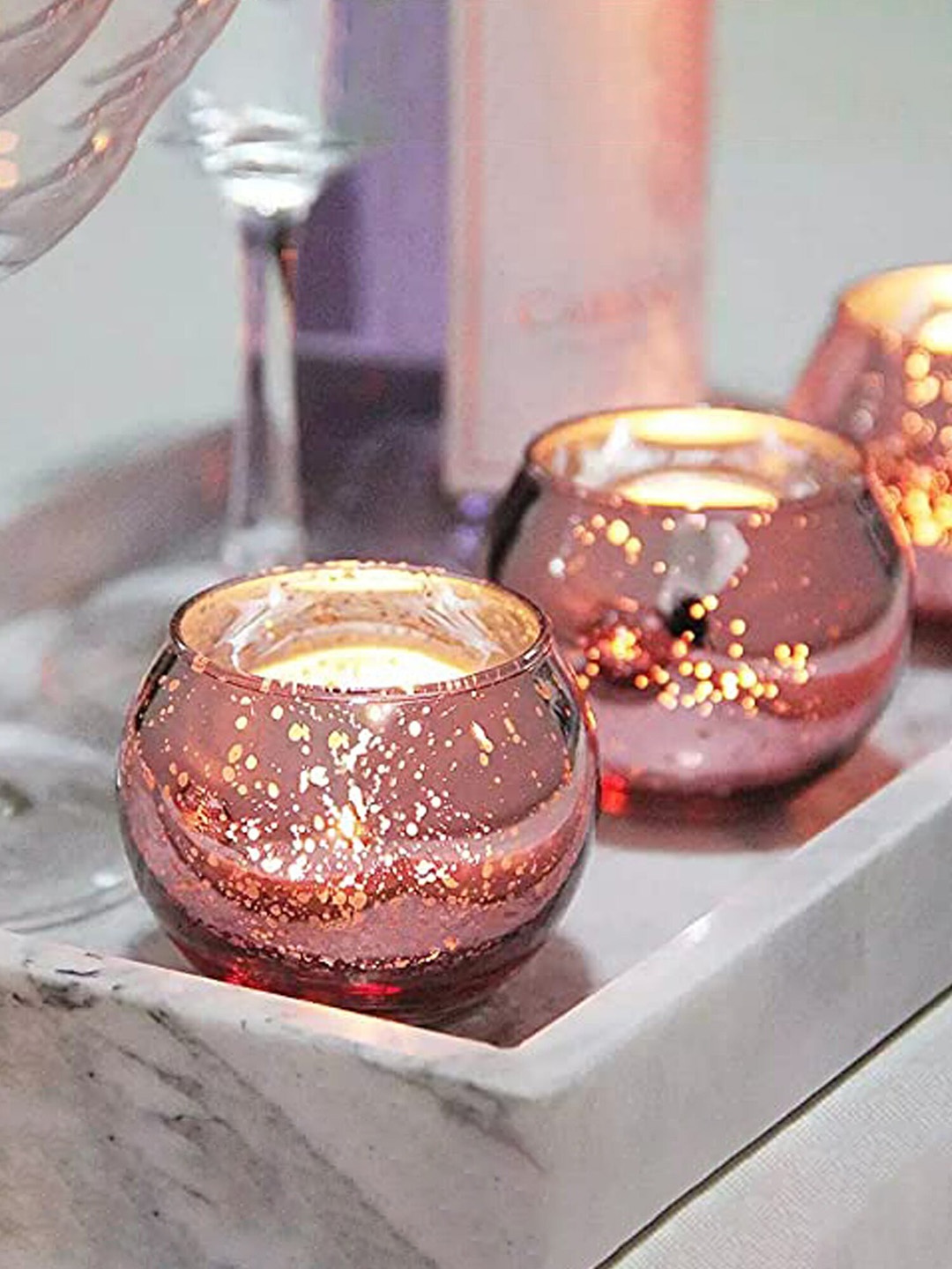 

The Purple Tree Rose Gold Toned 2 Pcs Glass Moroccon Tealight Candle Holder
