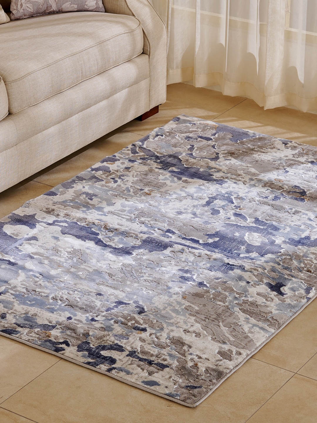 

Home Centre Fiesta Manal Grey & Blue Woven Design Rectangular Carpet