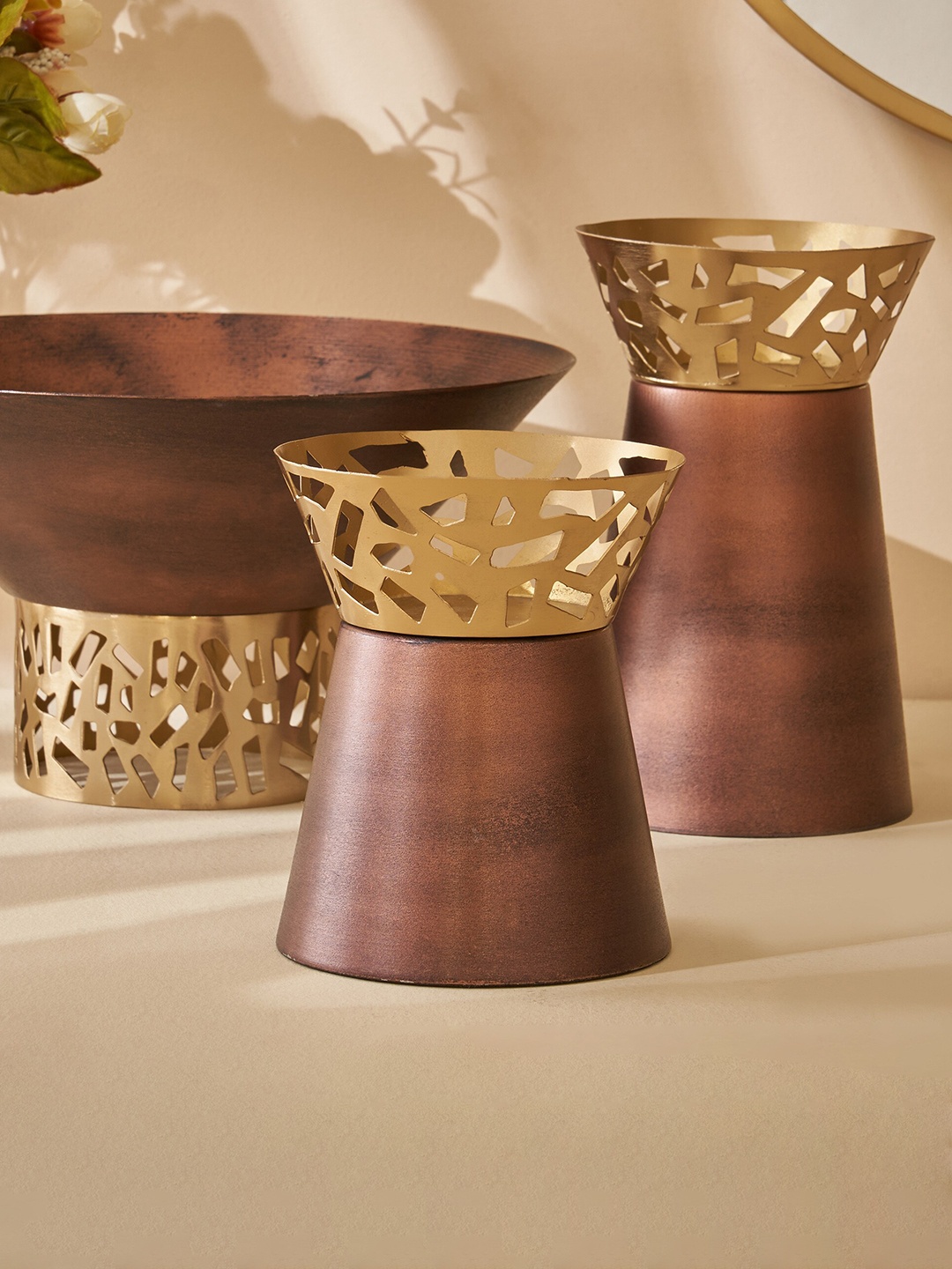 

Home Centre Mystique Forato Gold Toned Metal urricane Candle Holders