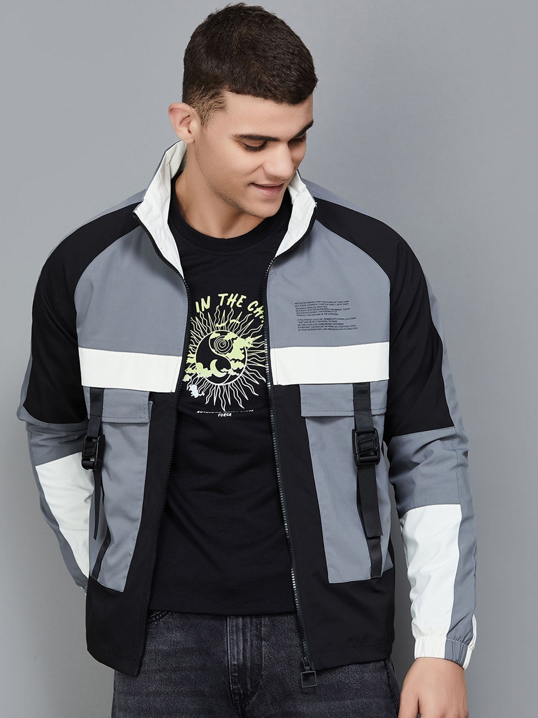 

Bossini Colourblocked Bomber Jacket, Grey