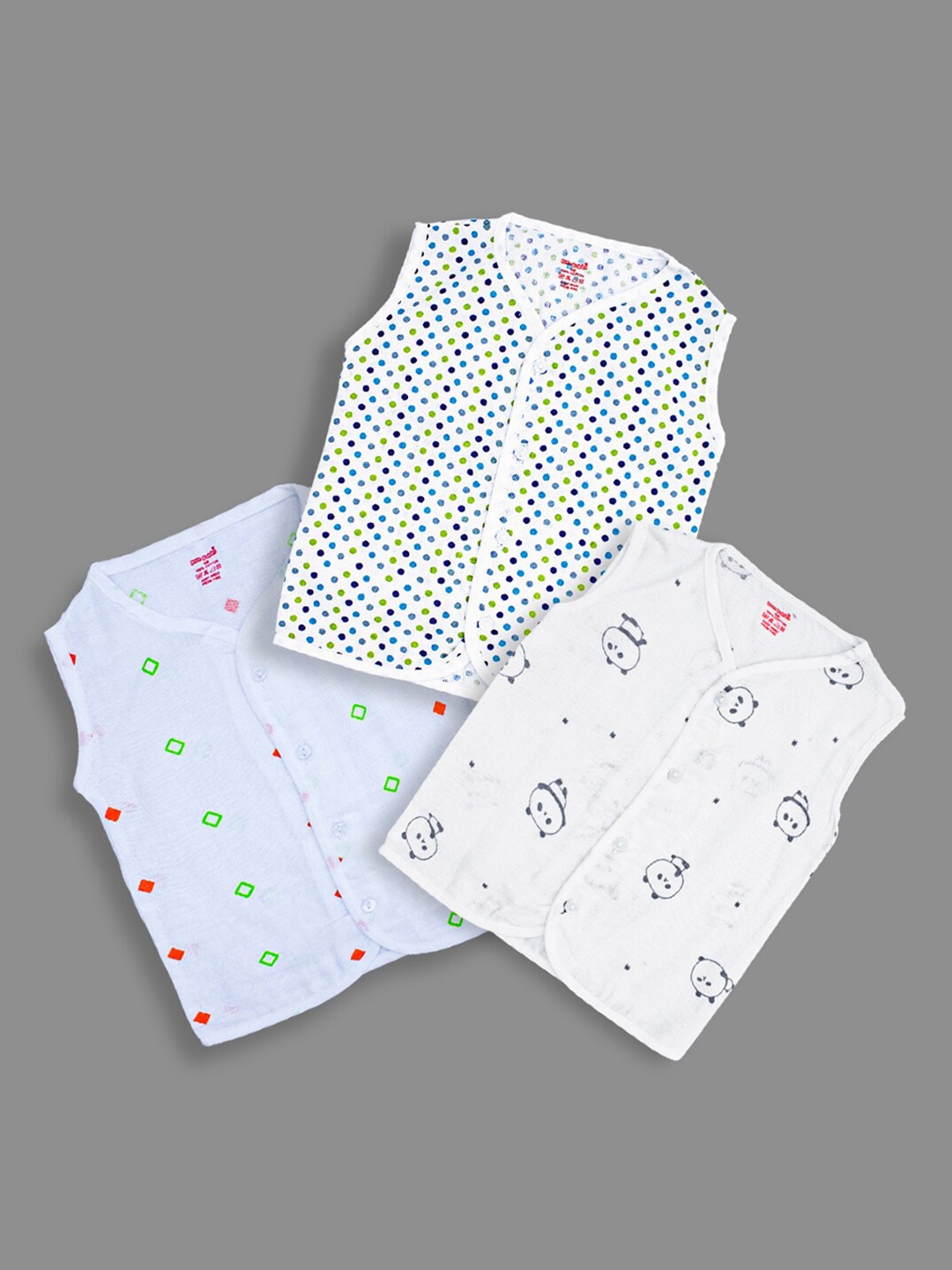 

Born Babies Infant Pack Of 3 Printed Organic Cotton Jhablas, White