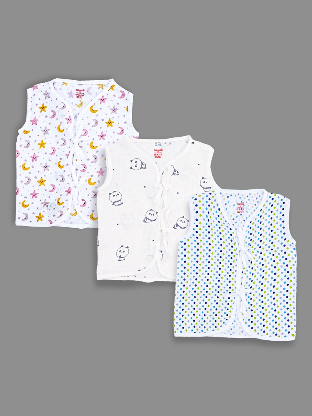 

Born Babies Infants Pack Of 3 Printed Sleeveless Jablas, White