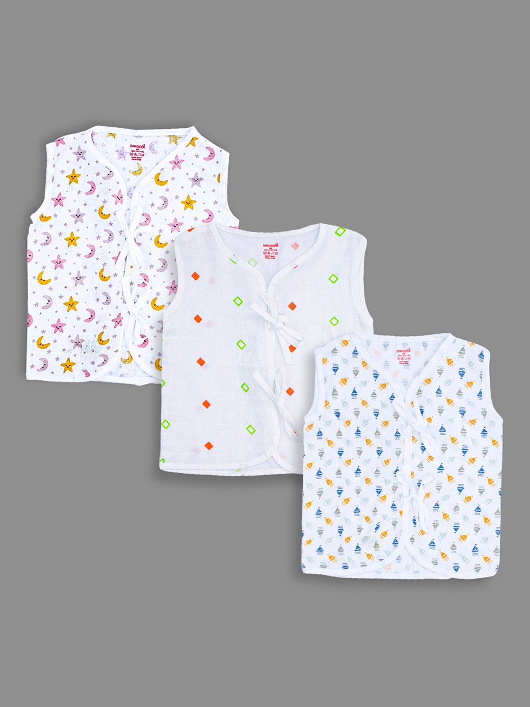 

Born Babies Infants Pack Of 3 Printed Organic Cotton Jablas, White