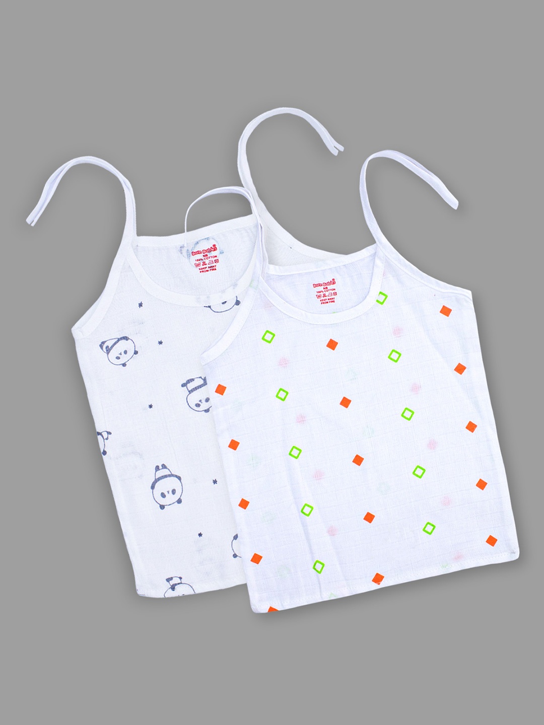 

Born Babies Infant Pack Of 2 Printed Cotton Sleeveless Innerwear Vests, White
