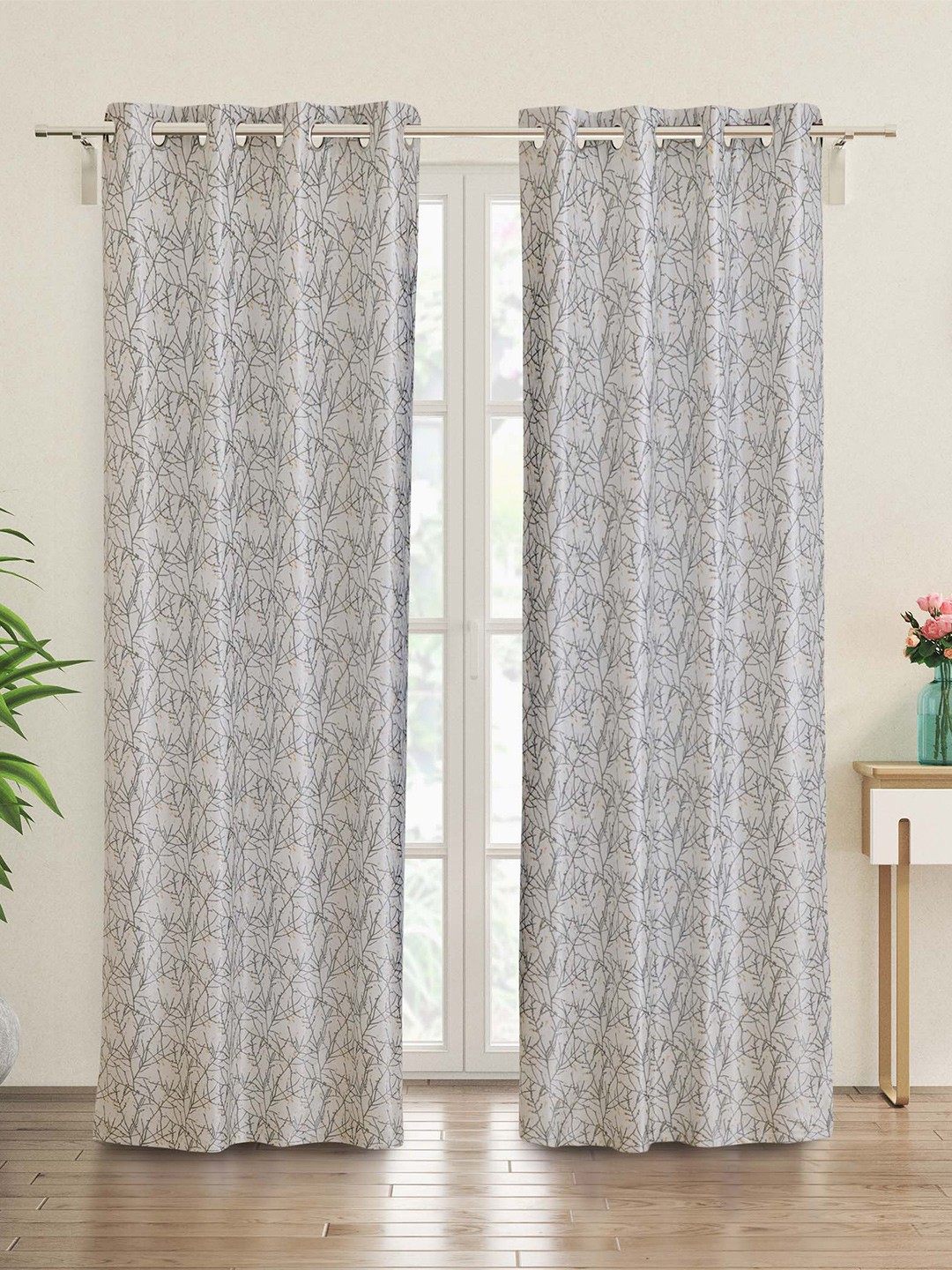 

Home Centre White & Grey Printed 2 Pieces Door Curtains