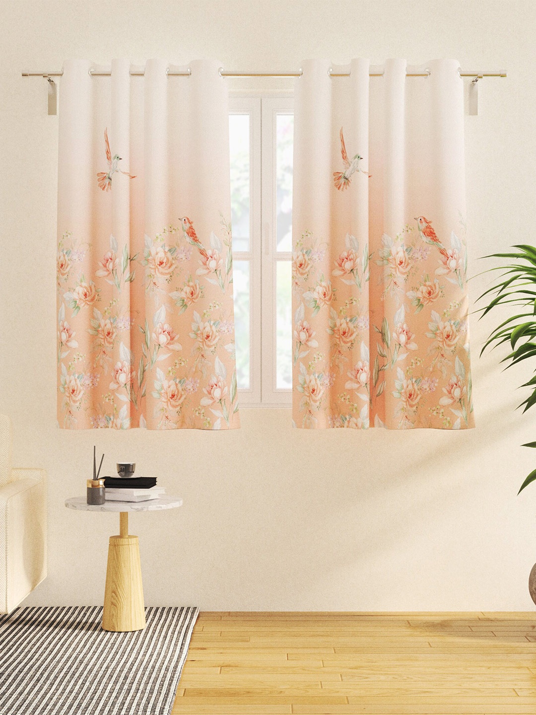 

Home Centre Moksha Cameo Peach-Coloured & Green 2 Pieces Floral Window Curtains