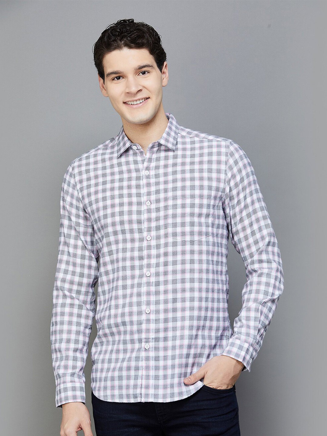 

Fame Forever by Lifestyle Slim Fit Checked Cotton Casual Shirt, White