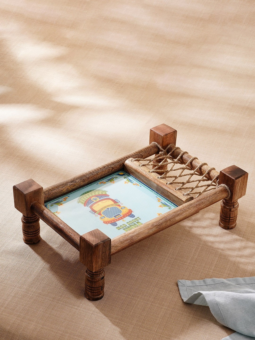 

Home Centre Beige & Blue Printed Wooden Khatia Platter