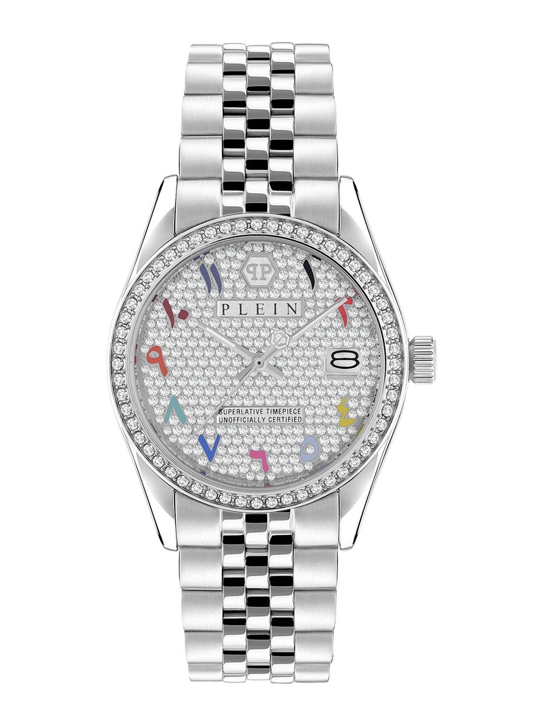 

PHILIPP PLEIN Women Embellished Dial & Stainless Steel Analogue Watch PWYAA0723, Silver