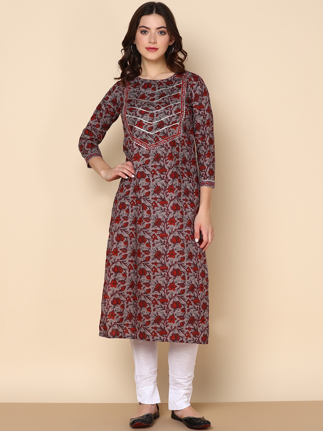 

KALINI Floral Printed Kurta, Maroon