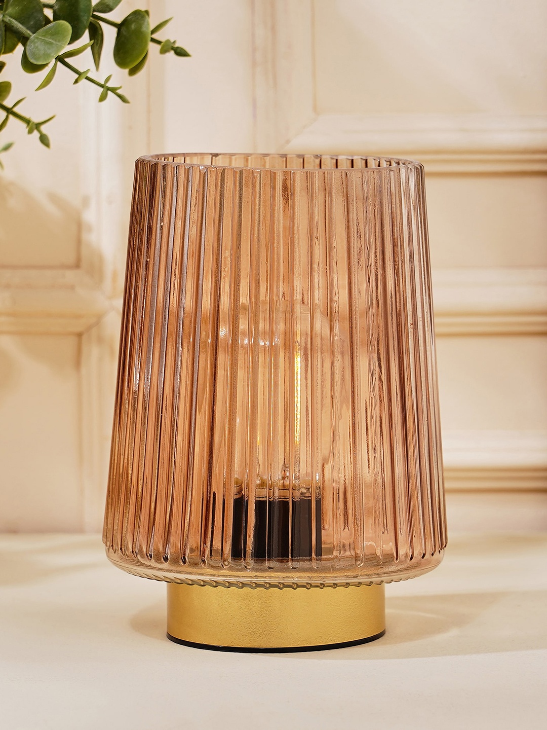 

Home Centre Moksh Pink Ribbed Glass Table Lamp