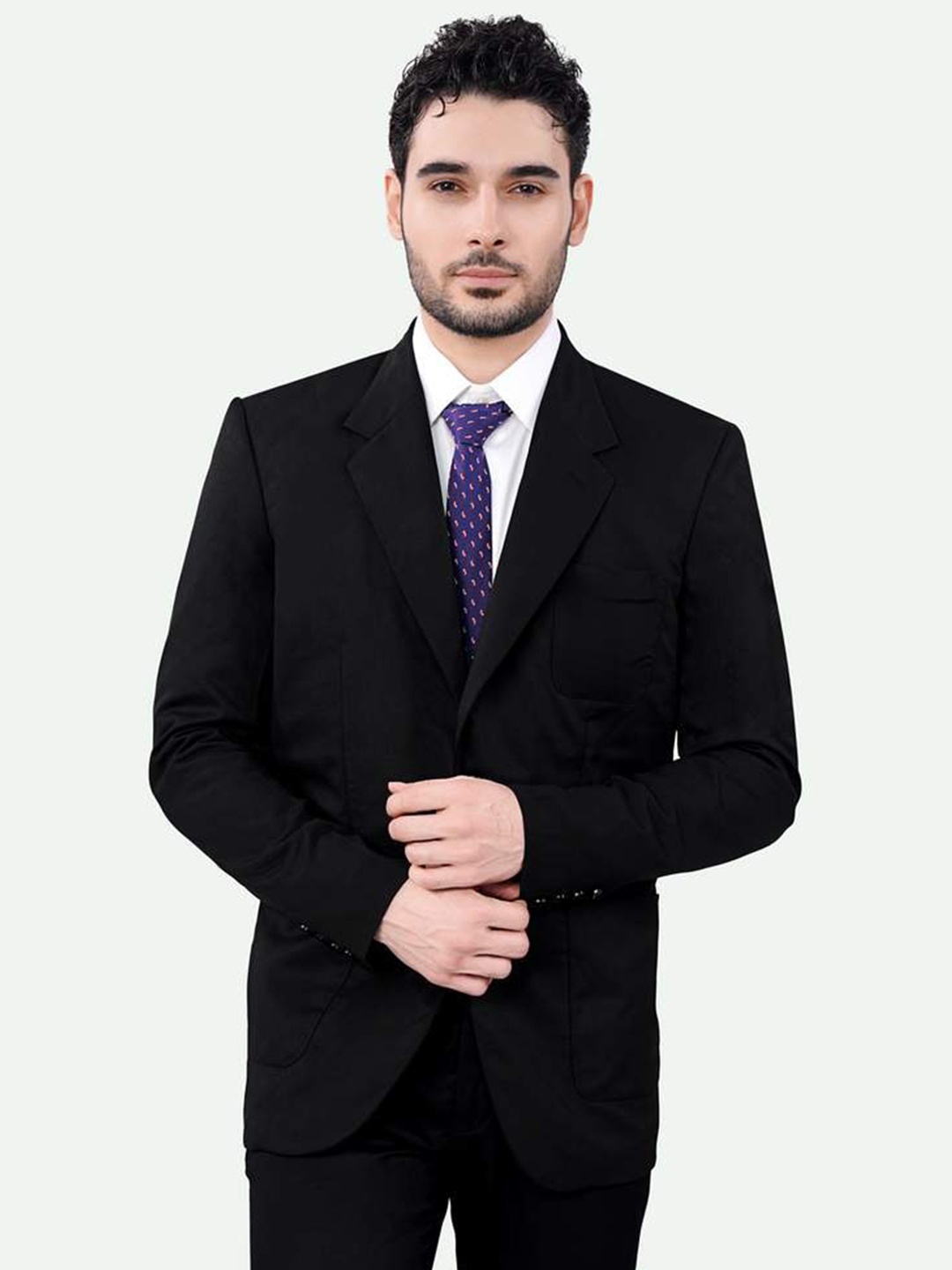 

FRENCH CROWN Single-Breasted Formal Blazer, Black