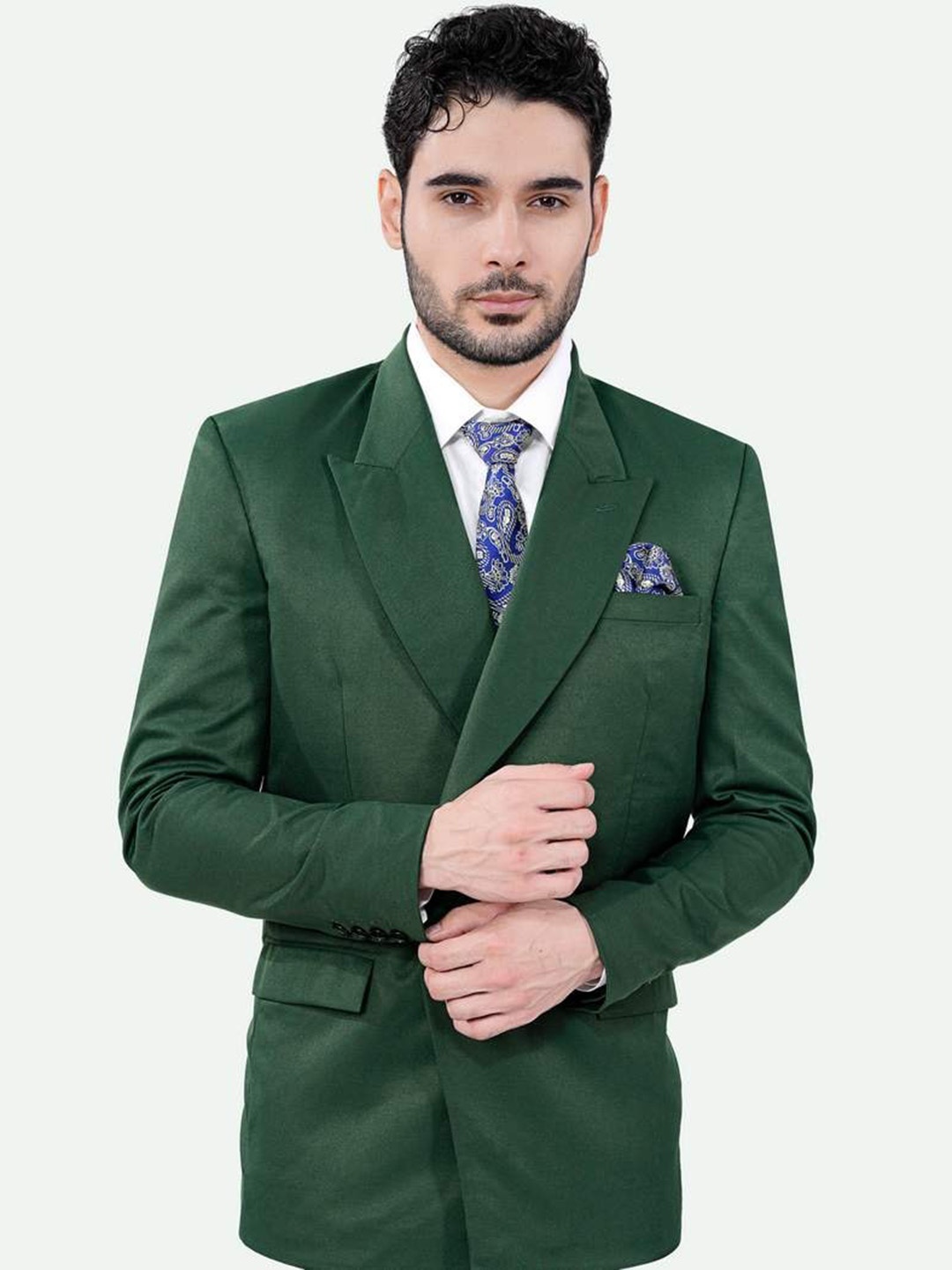 

FRENCH CROWN Notched Lapel Collar Double Breasted Formal Blazers, Green