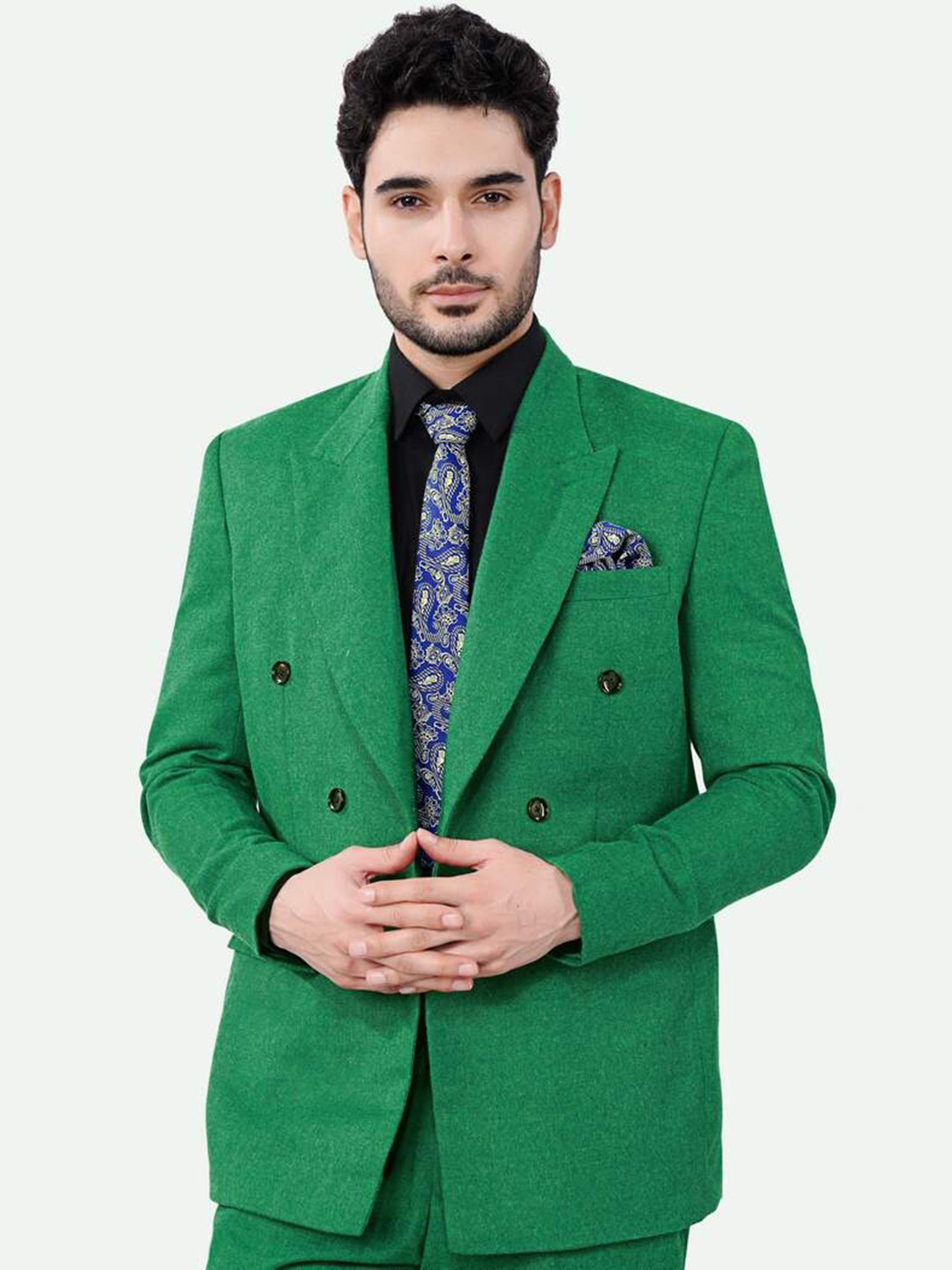 

FRENCH CROWN Peaked Lapel Collar Double Breasted Formal Blazer, Green