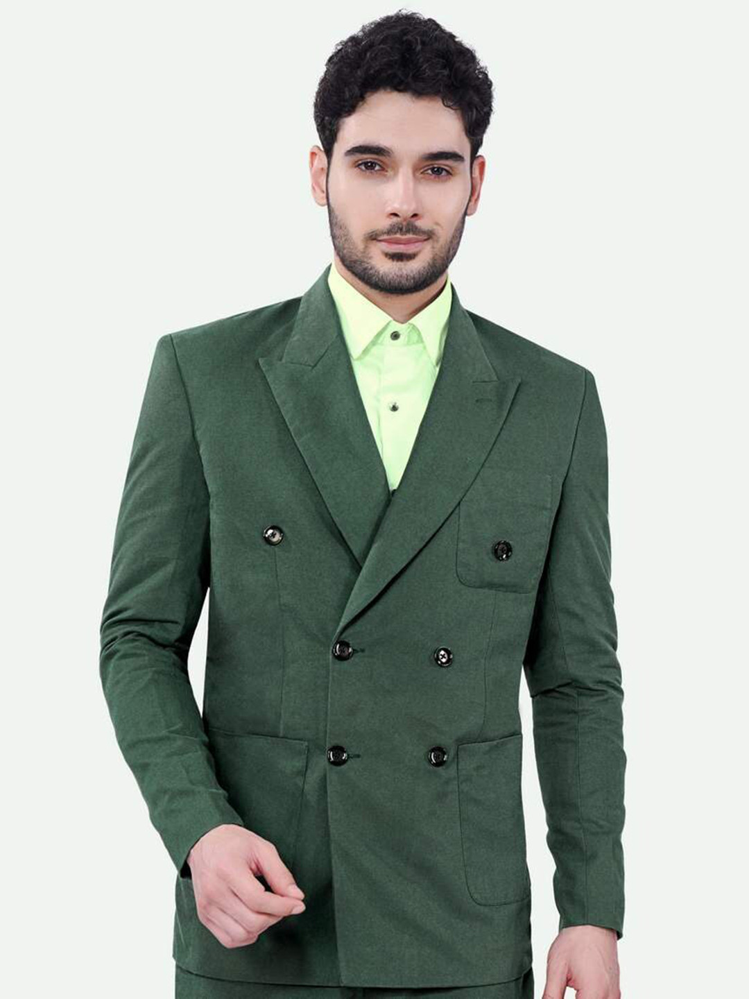 

FRENCH CROWN Peaked Lapel Collar Double Breasted Formal Blazer, Green