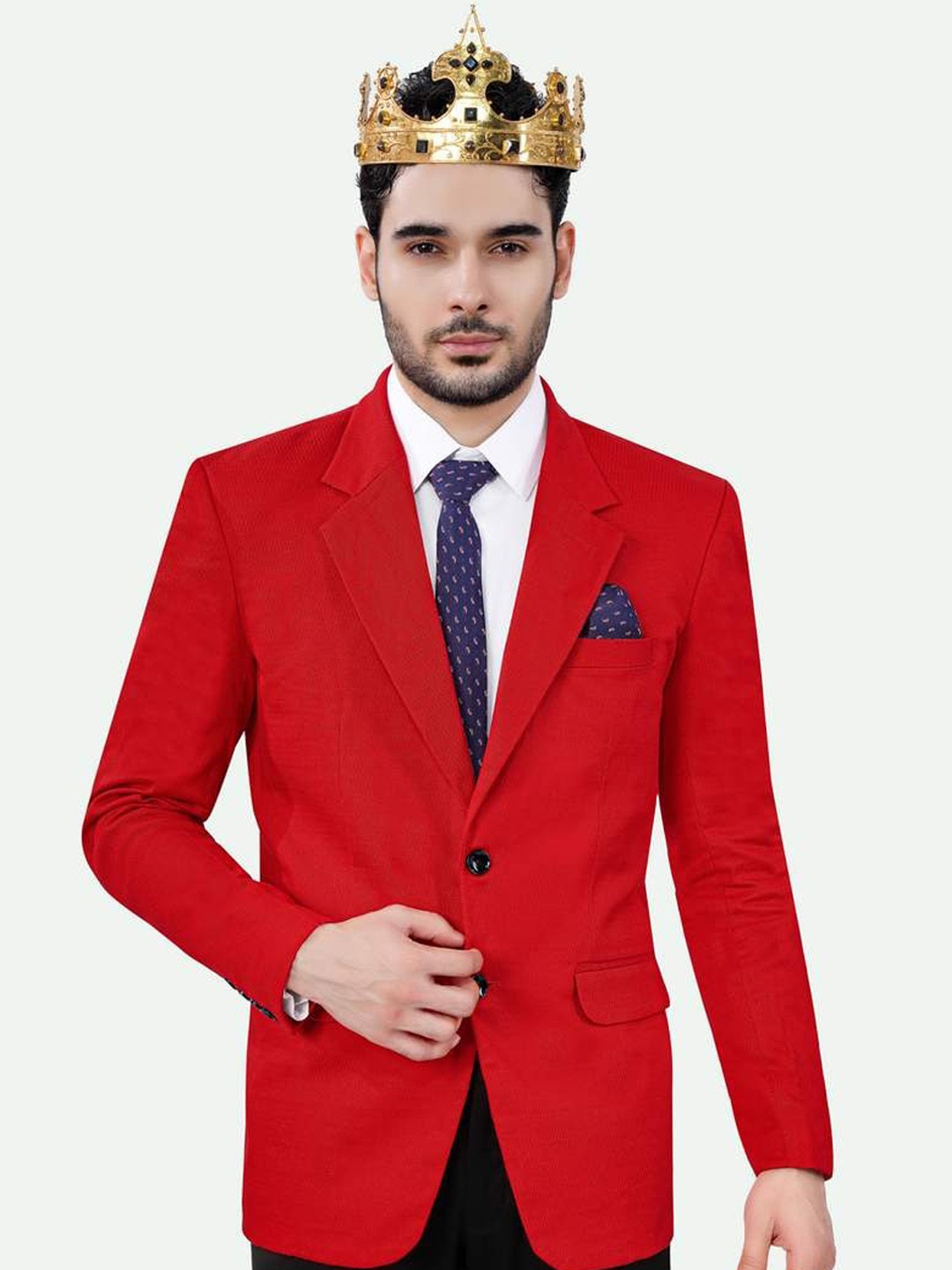 

FRENCH CROWN Single Breasted Woollen Formal Blazers, Red