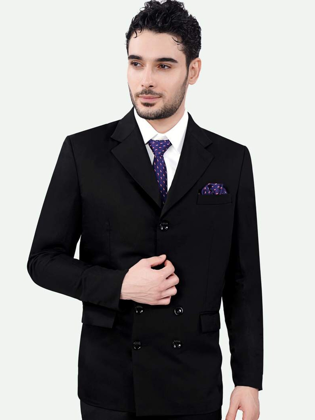

FRENCH CROWN Double Breasted Formal Blazer, Black