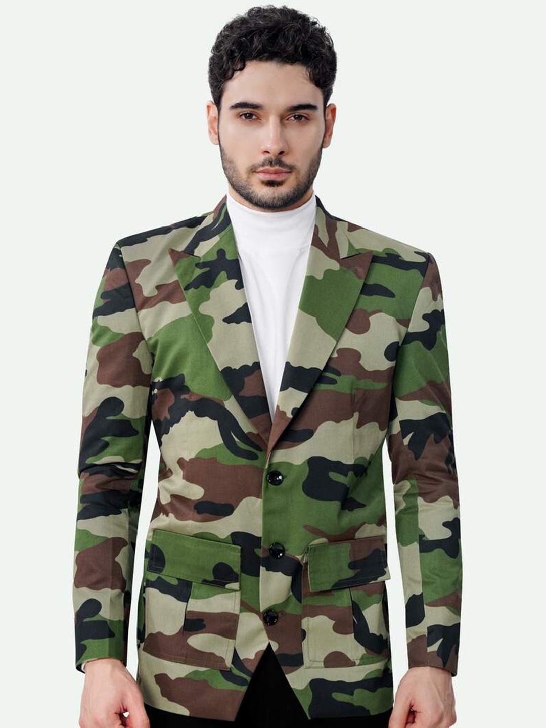 

FRENCH CROWN Camouflage Printed Cotton Single Breasted Formal Blazer, Brown