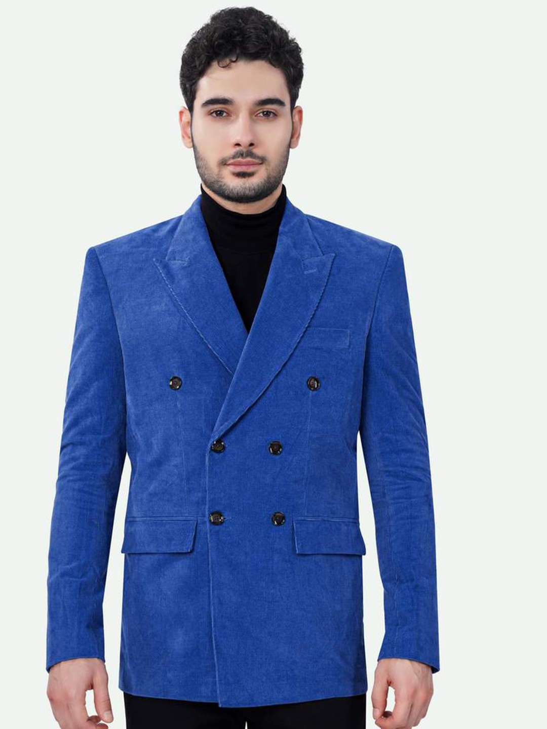 

FRENCH CROWN Double-Breasted Wool Formal Blazer, Blue