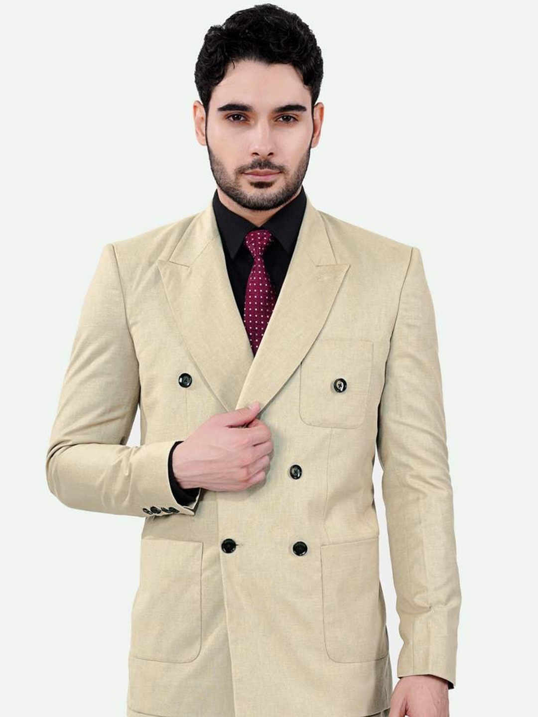 

FRENCH CROWN Double Breasted Formal Blazer, Beige