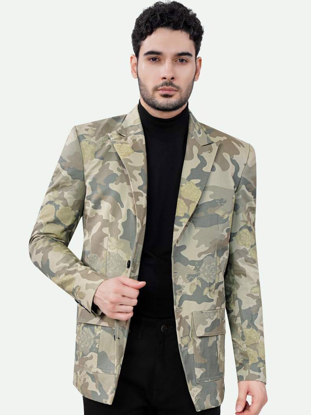 

FRENCH CROWN Printed Cotton Single Breasted Blazer, Green