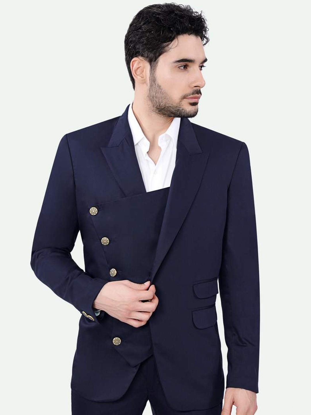 

FRENCH CROWN Space Cadet Men Peaked Lapel Double Breasted Formal Blazer, Navy blue