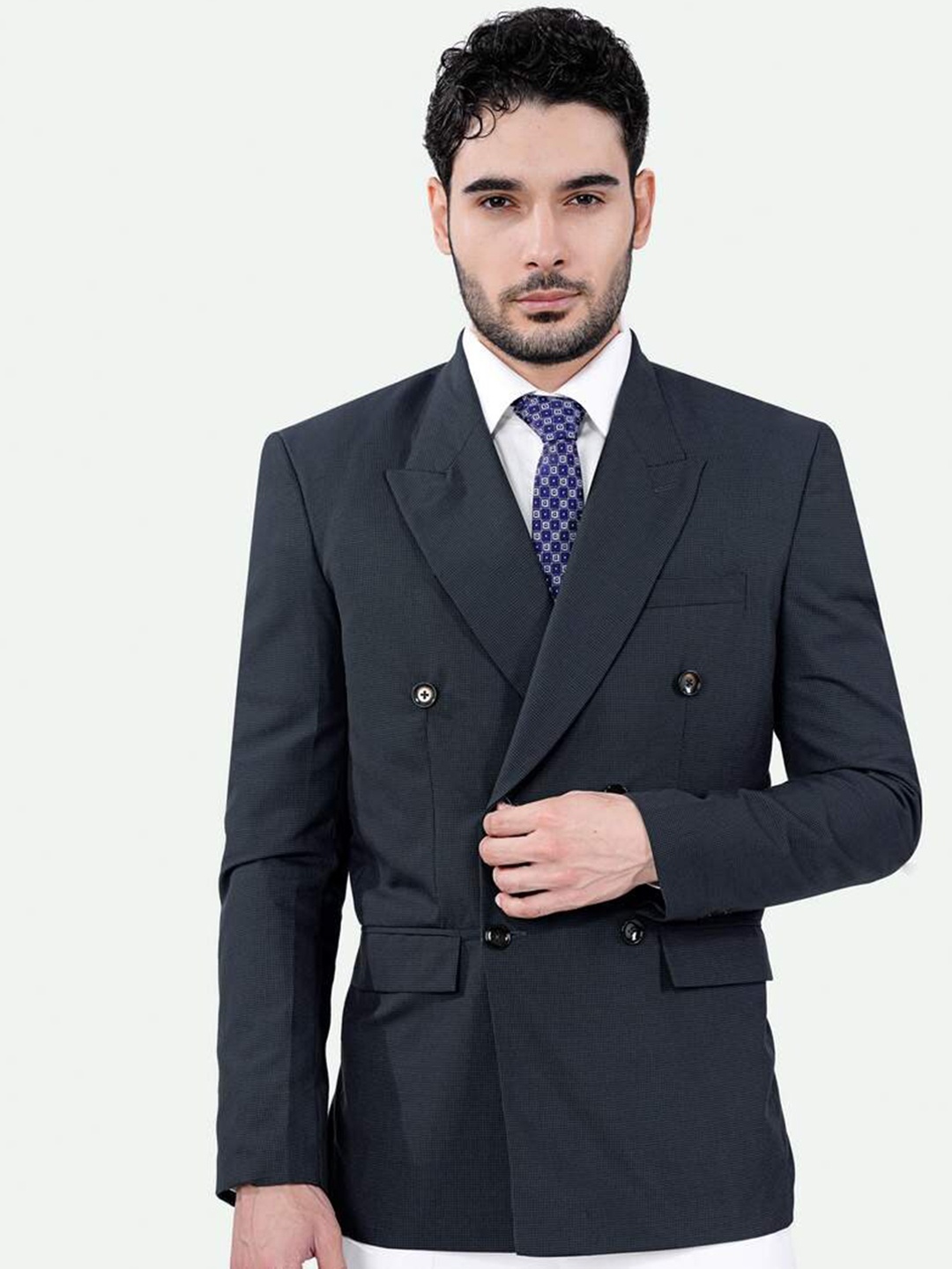 

FRENCH CROWN Premium Slim-Fit Double Breasted Formal Blazer, Black