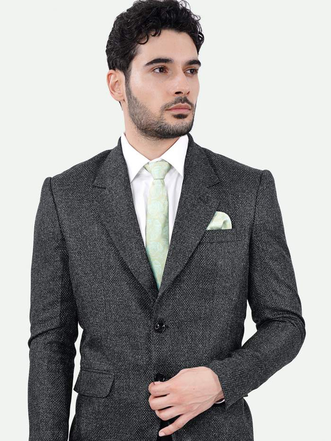 

FRENCH CROWN Textured Single Breasted Formal Blazer, Grey