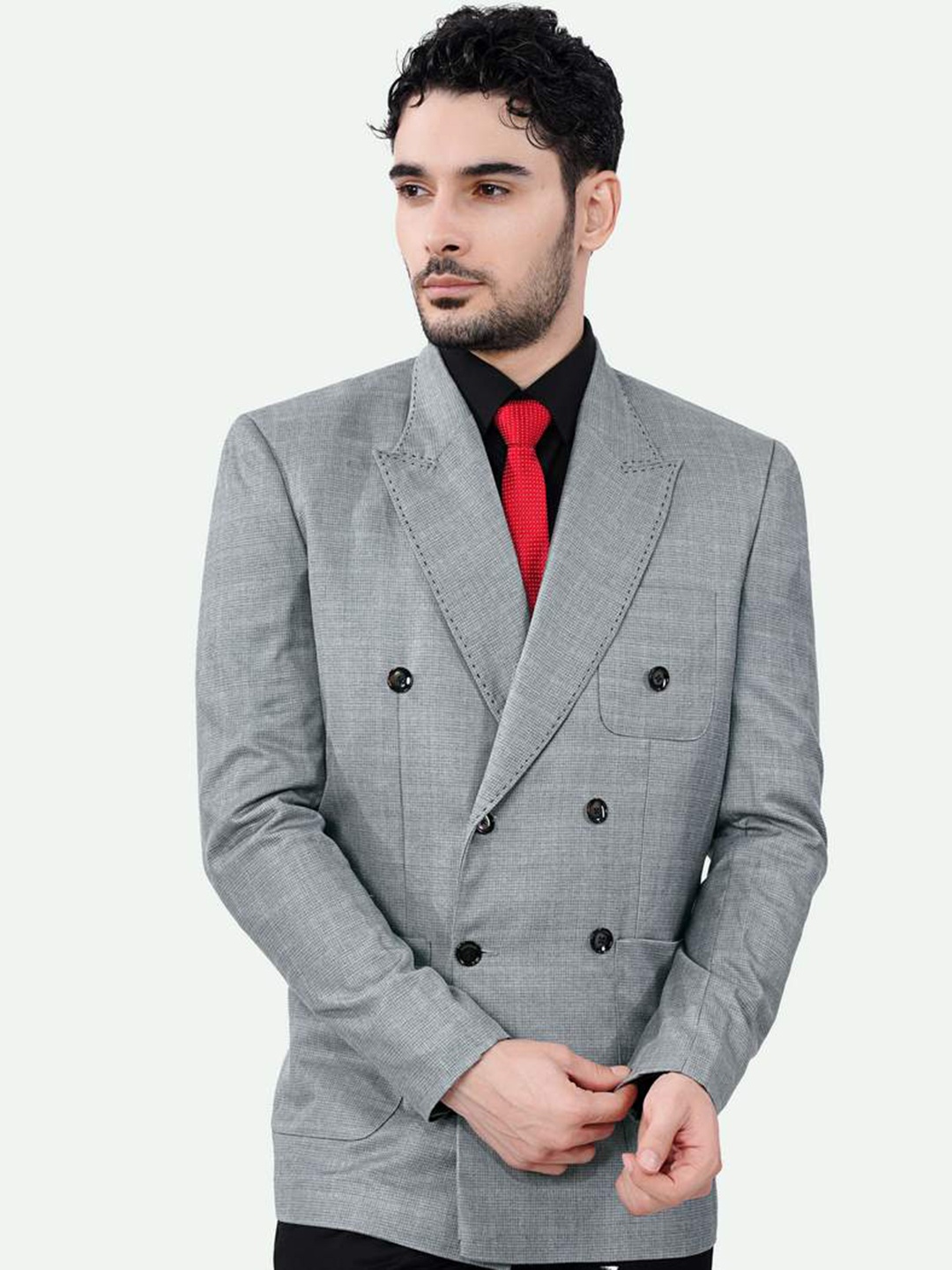 

FRENCH CROWN Textured Double Breasted Formal Blazer, Grey