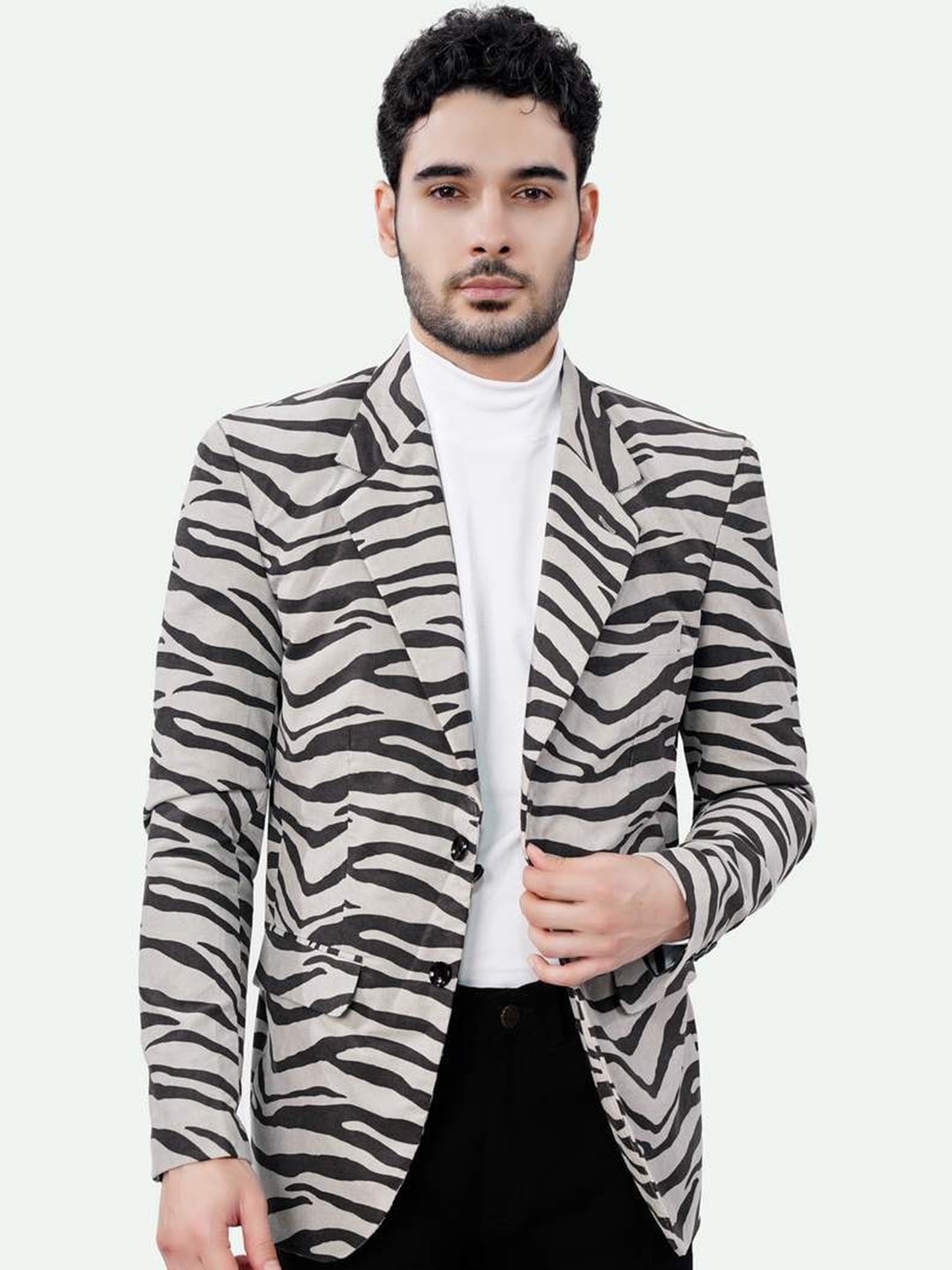 

FRENCH CROWN Printed Single Breasted Blazer, Grey